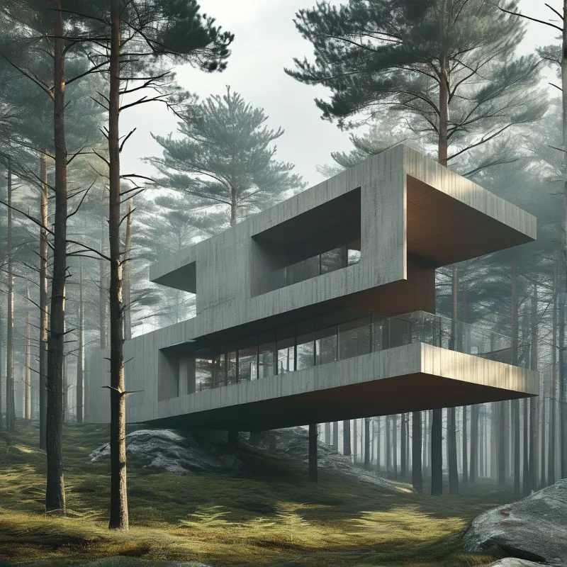 Modern Brutalist Forest House