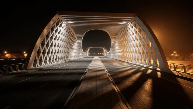 Bridge with Parametric Facade — Night With Warm Lights
