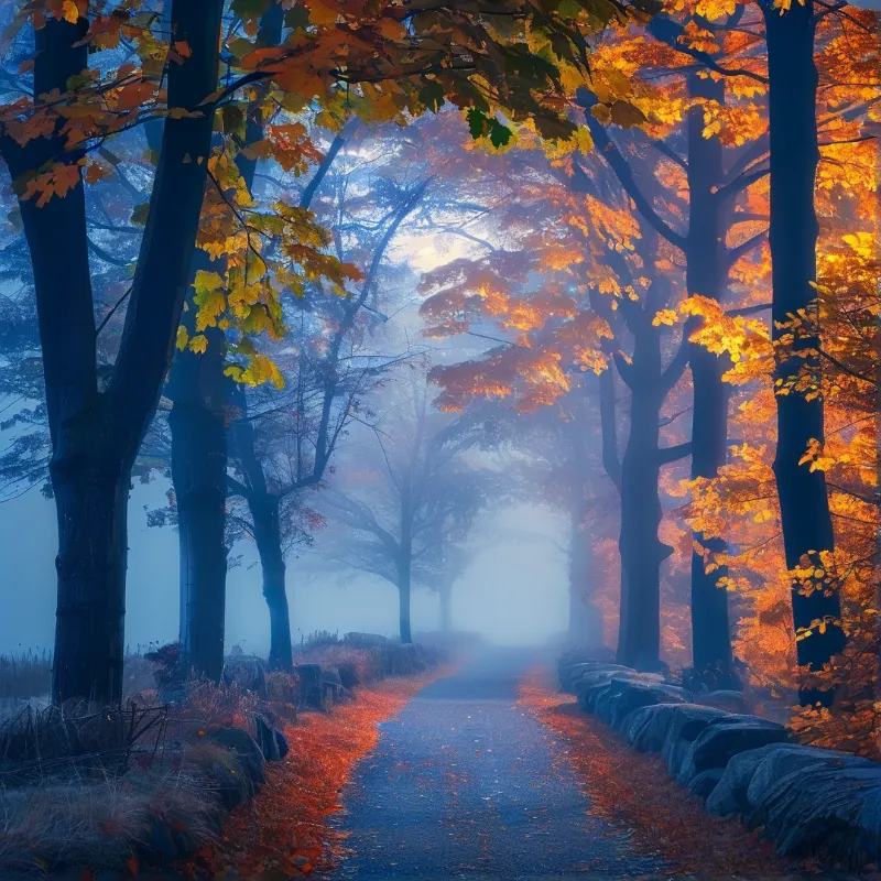 Misty Autumn Forest Path