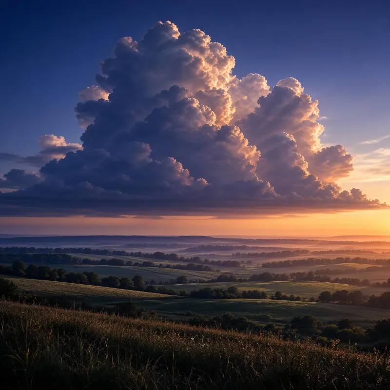 Dramatic Sunset Clouds Over Countryside