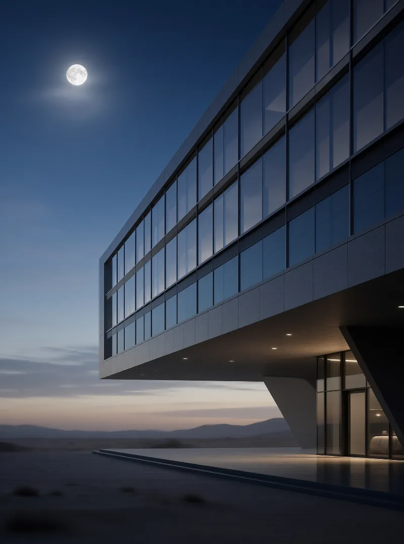 Modern Building Under Moonlight