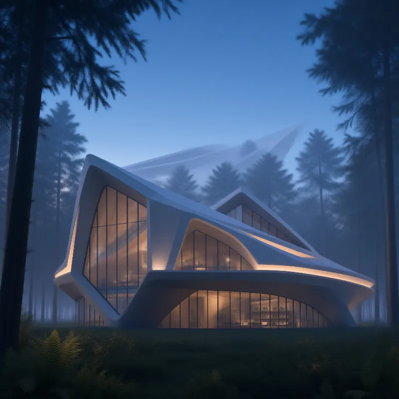 Futuristic Forest Villa at Dusk