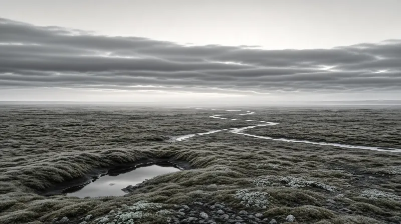 Winding Stream Through Vast Wetland