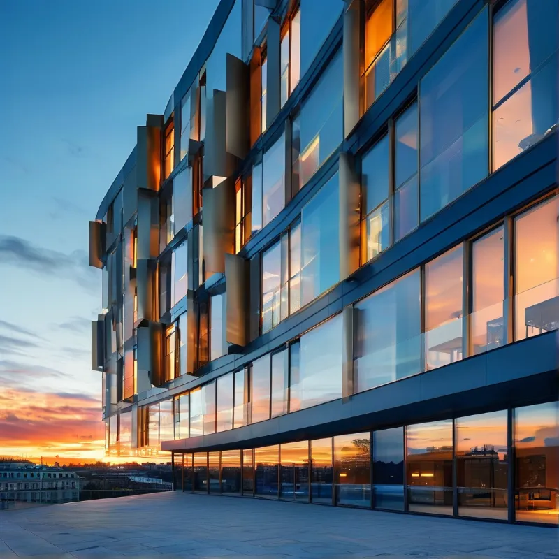 Modern Glass Building at Dusk