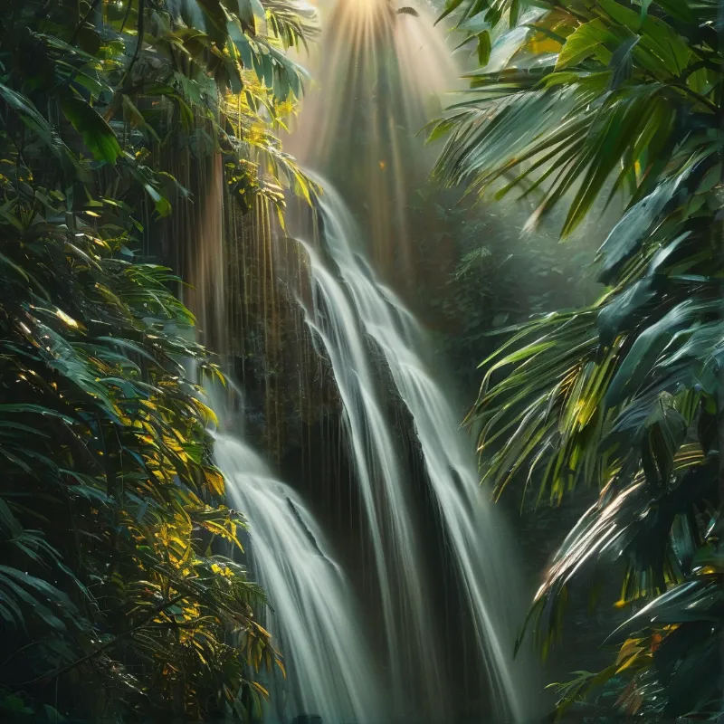 Jungle Waterfall Sunlight