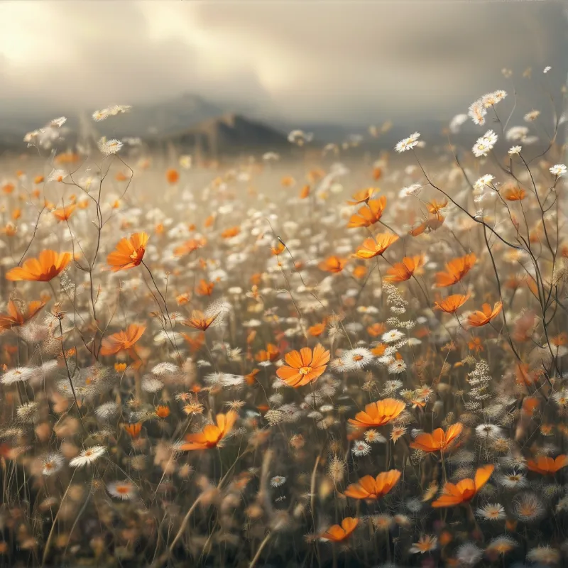 Misty Wildflower Field