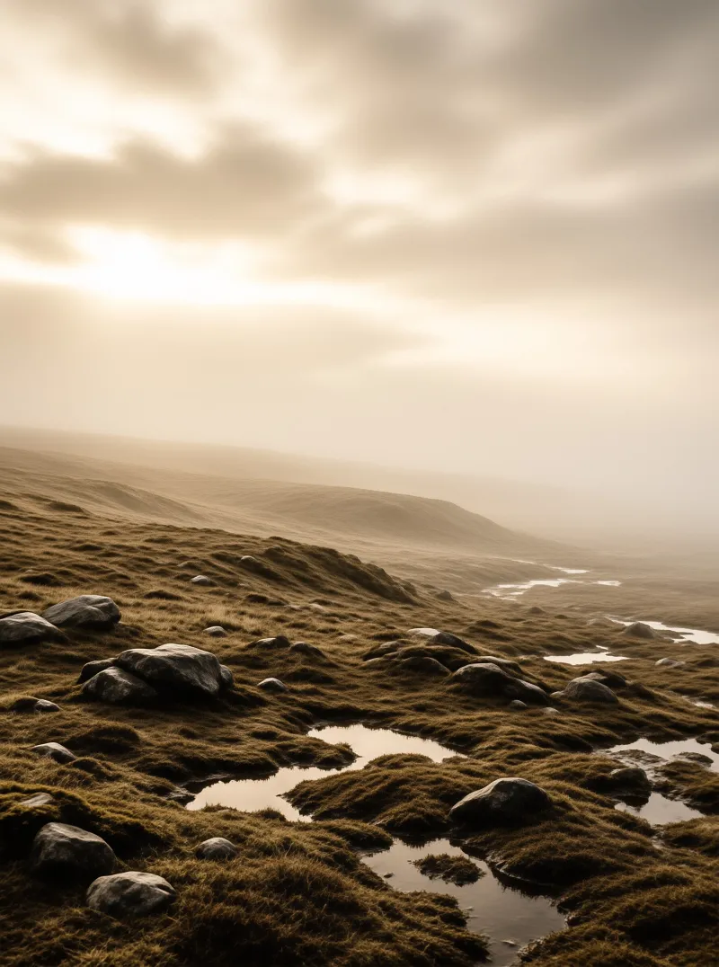 Misty River Through Hills