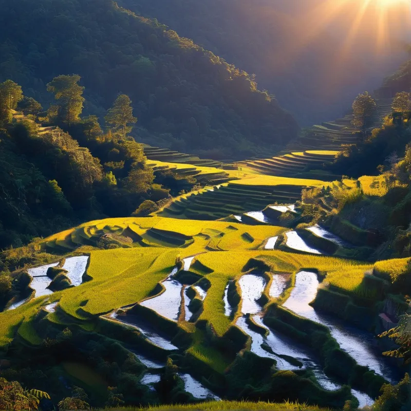 Sunlit Terraced Rice Fields