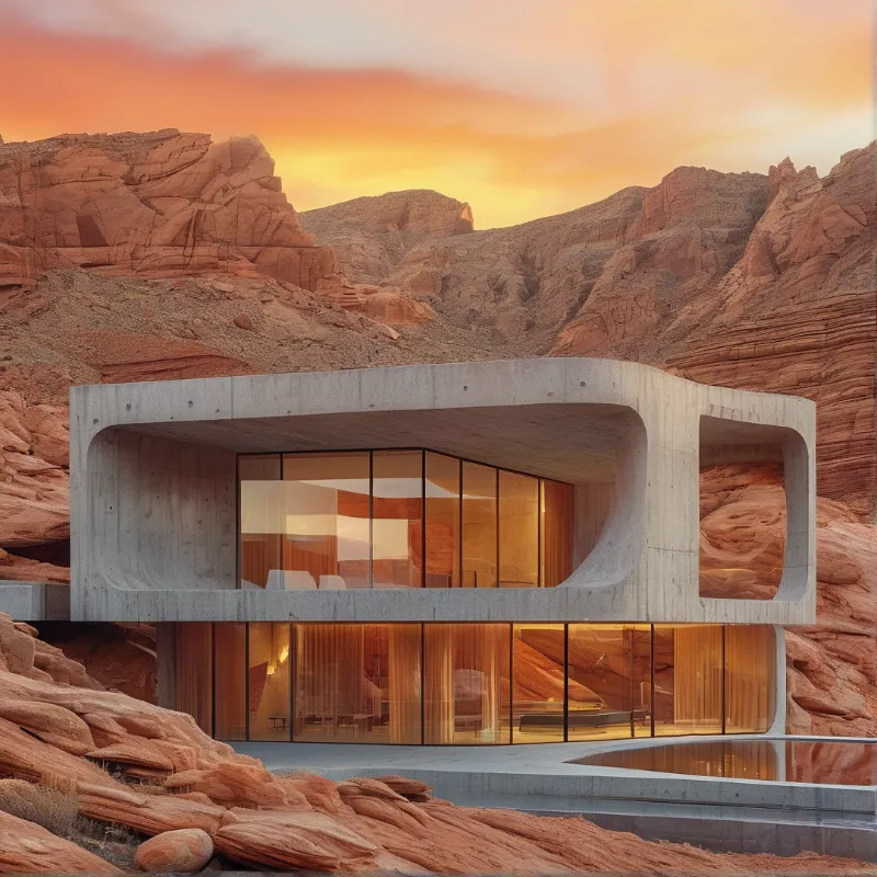 Modern Desert House at Sunset