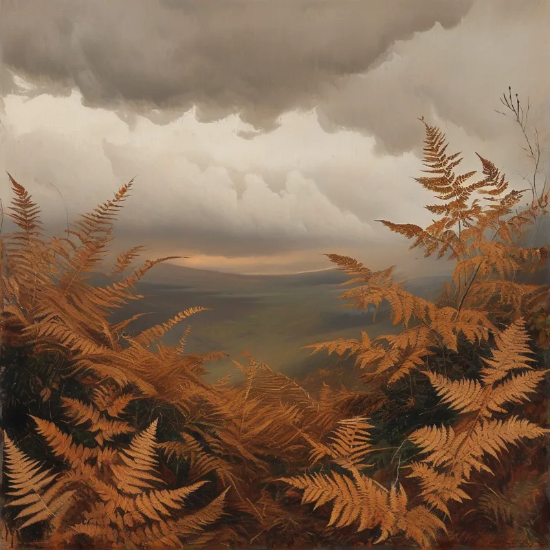 Autumn Ferns Under Stormy Sky