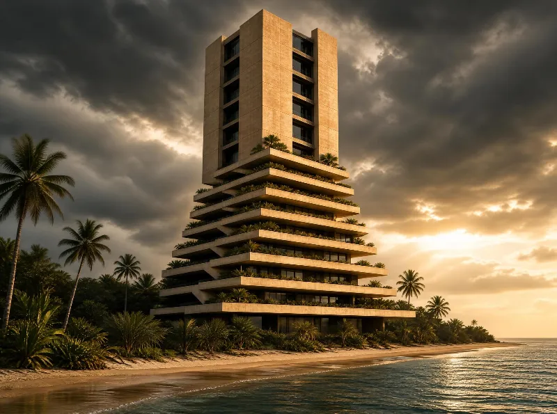 Modern Beachfront Tower at Sunset