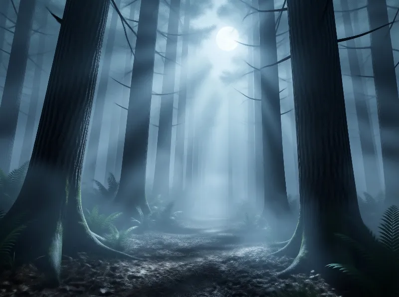 Misty Forest with Sunbeams