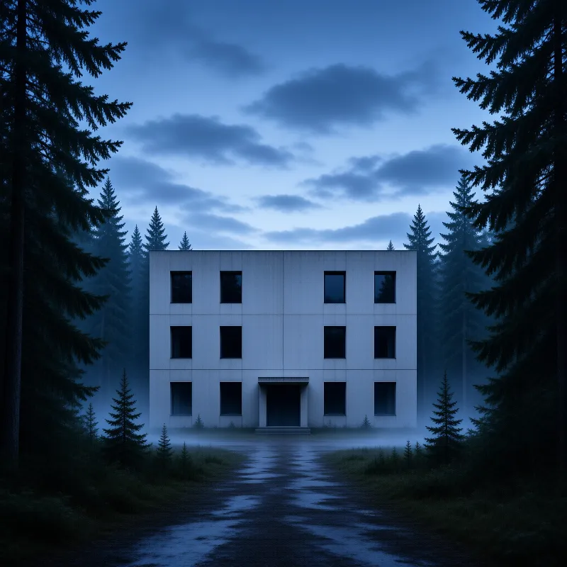 Misty Forest Concrete Building