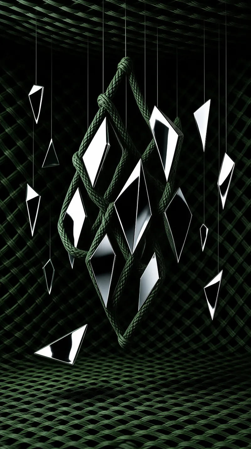Diamonds Hanging From Green Ropes In Shadow