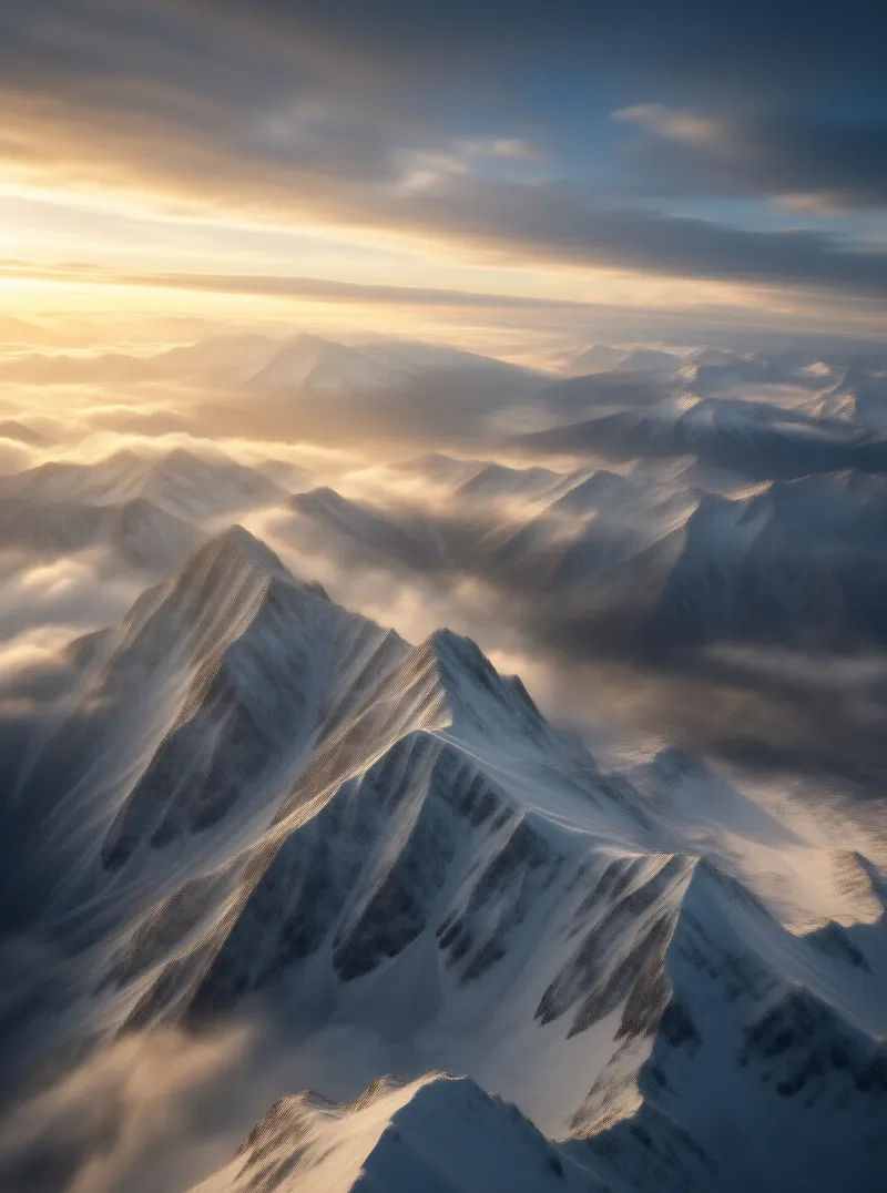 Snowy Peaks in Golden Light