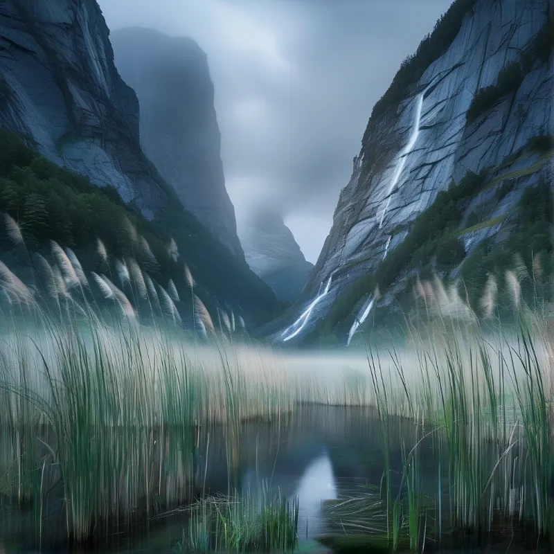 Misty Canyon with Waterfalls