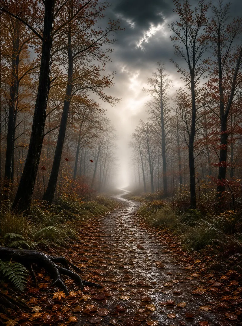 Misty Autumn Forest Path