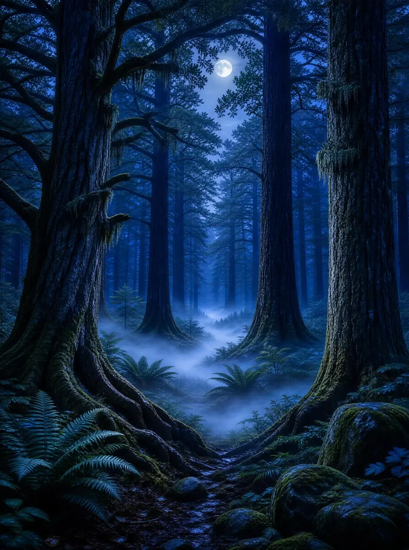 Moonlit Forest Night Scene
