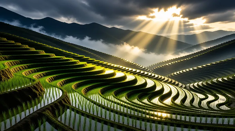 Sunrise over Rice Terraces
