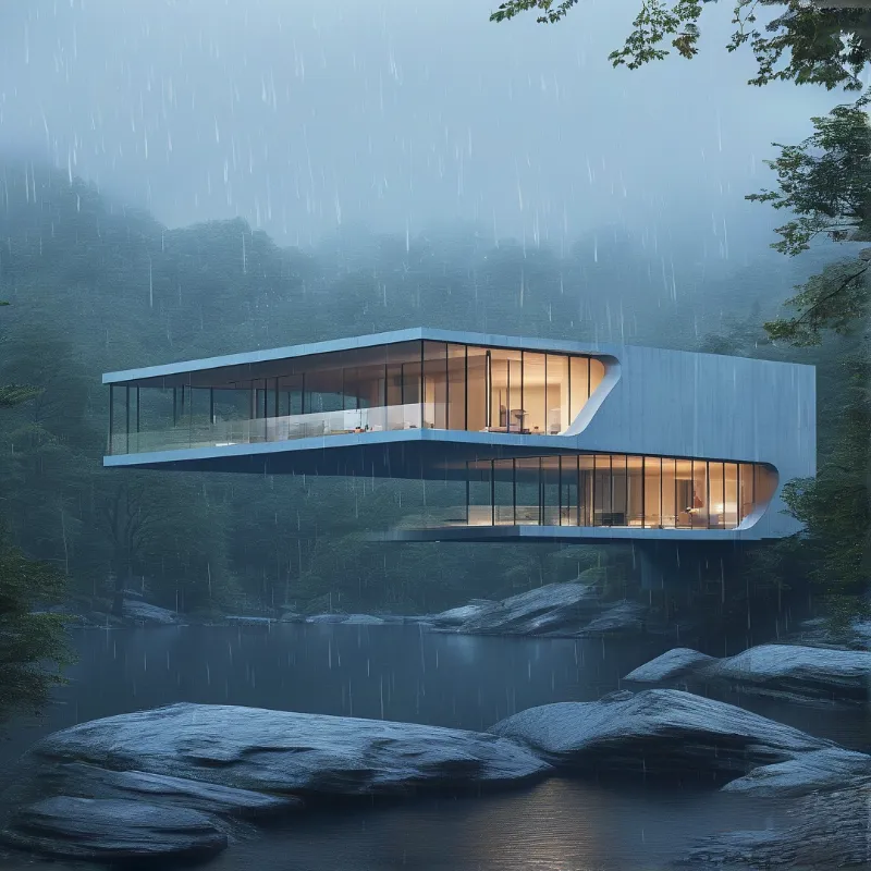 Modern Villa in Rainy Forest