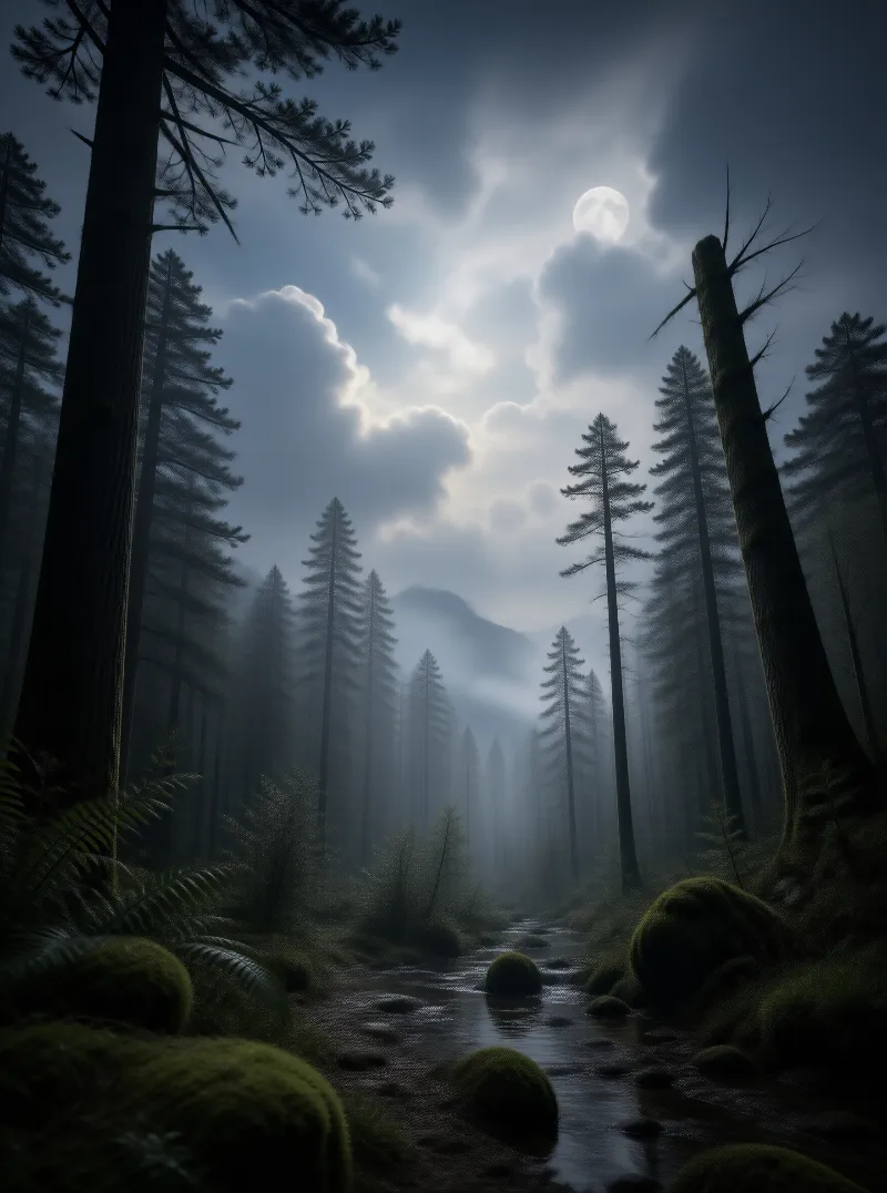 Misty Moonlit Forest