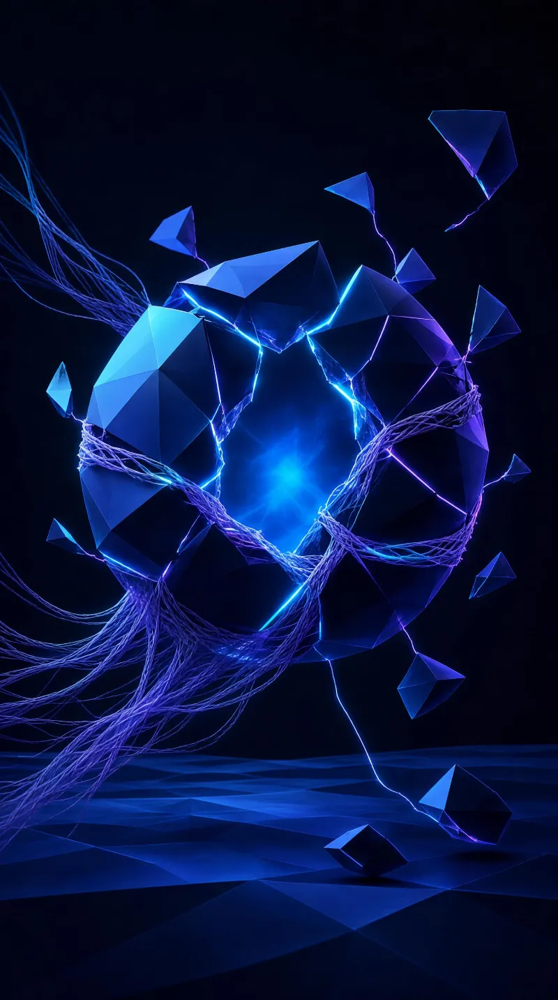 Blue Geometric Crystal with Light Trails