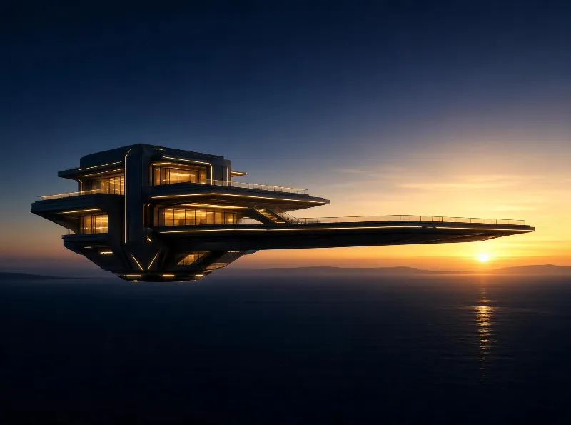 Floating Futuristic Villa at Sunset