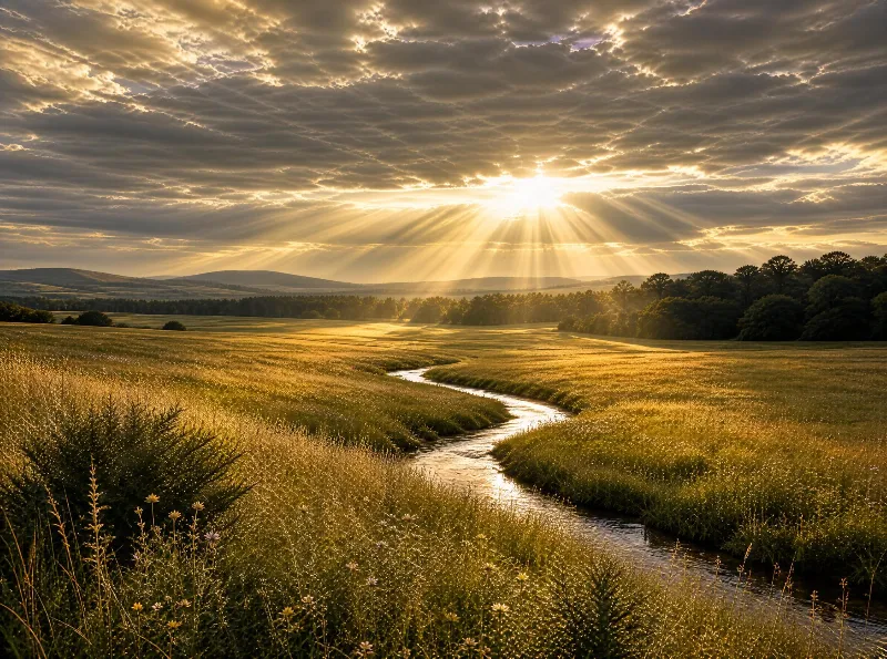 Sunlit Meadow with Stream