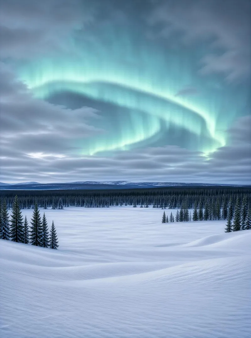 Aurora Over Snowy Forest