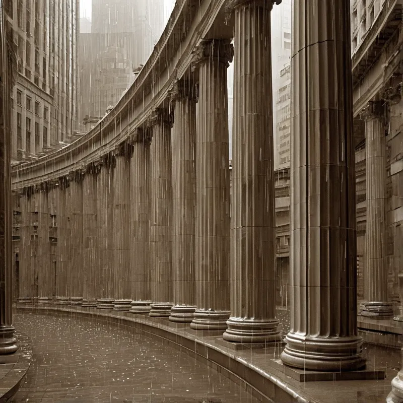 Curved Colonnade in the Rain