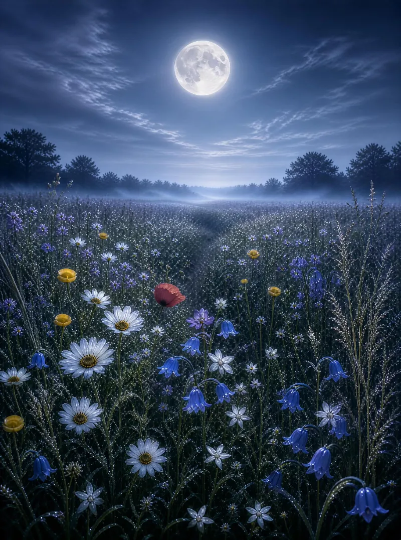 Moonlit Flower Field