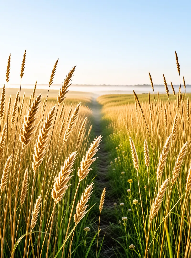 Sunlit Wheat Field at Dawn