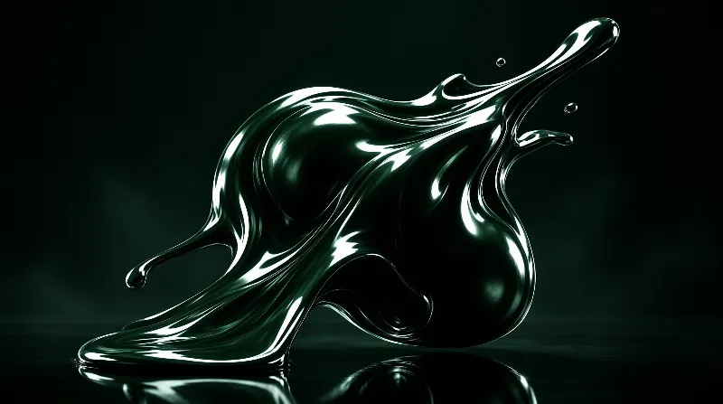 A thick stream of emerald green fluid curls upward with sharp highlights against black.