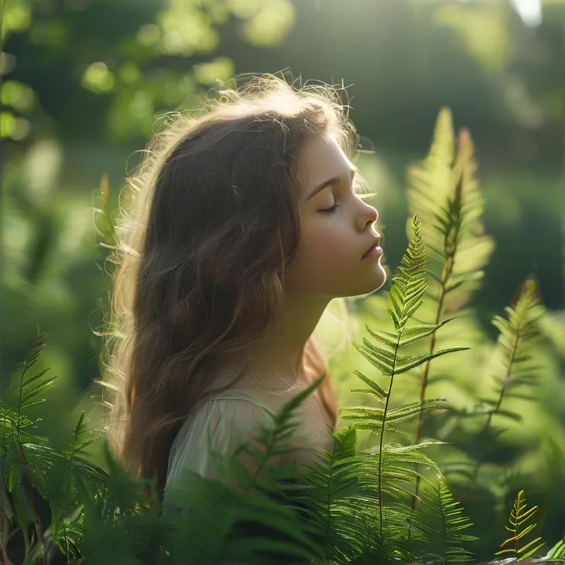 Serene Girl in Sunlit Forest