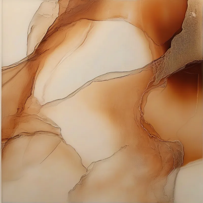 Swirling abstract artwork featuring smooth organic shapes rendered in creamy white and rich brown pigments that blend like flowing water across a flat surface
