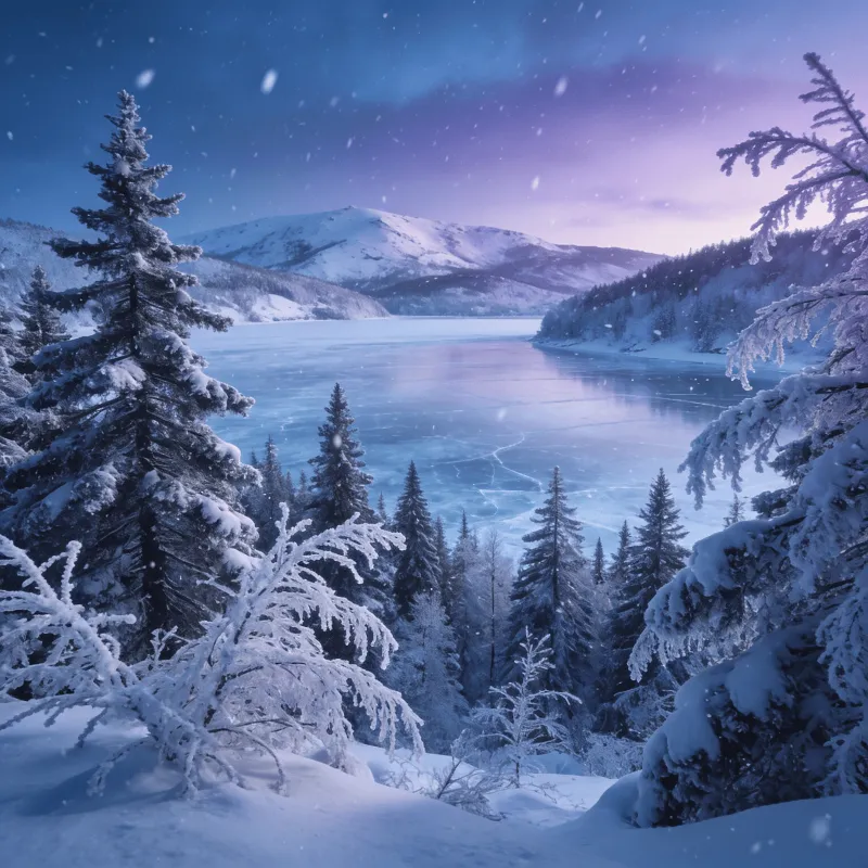 Frozen Lake Beneath Quiet Pines