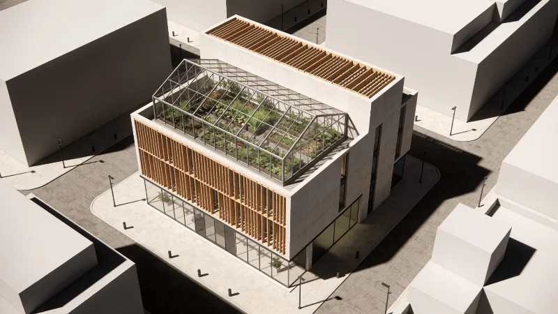 Greenhouse with Wooden Lattice — Urban Plaza