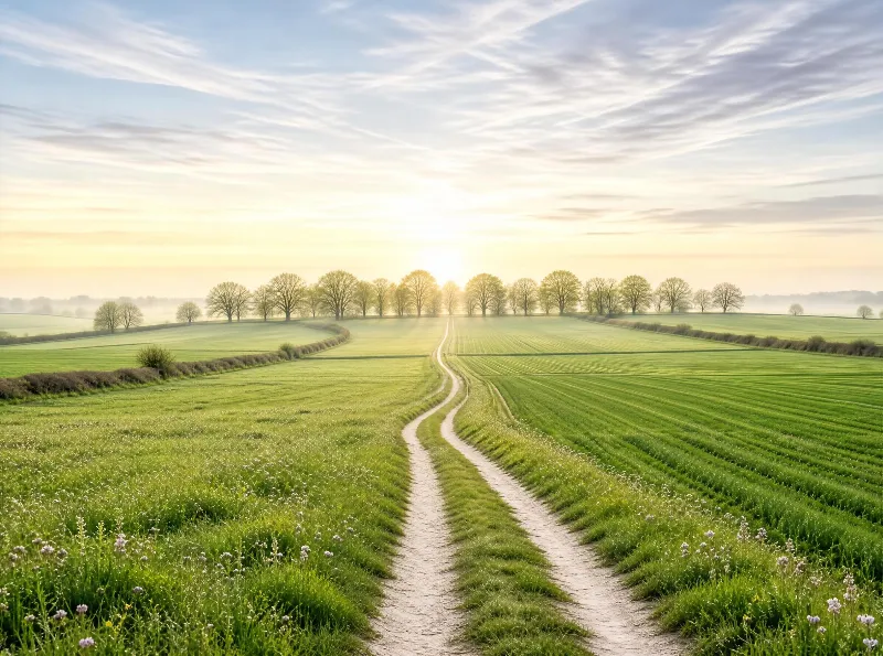 Winding Path Through Green Fields