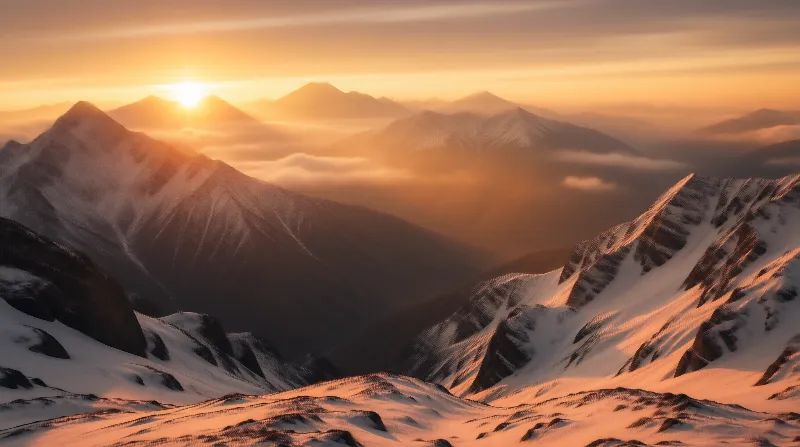 Sunrise Over Snowy Mountains