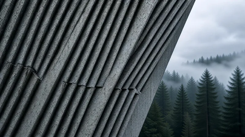 Concrete Wall and Foggy Trees