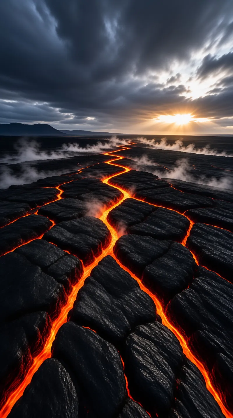 Molten Lava Flow at Sunset