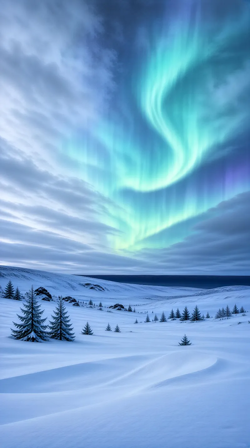 Aurora Over Snowy Landscape