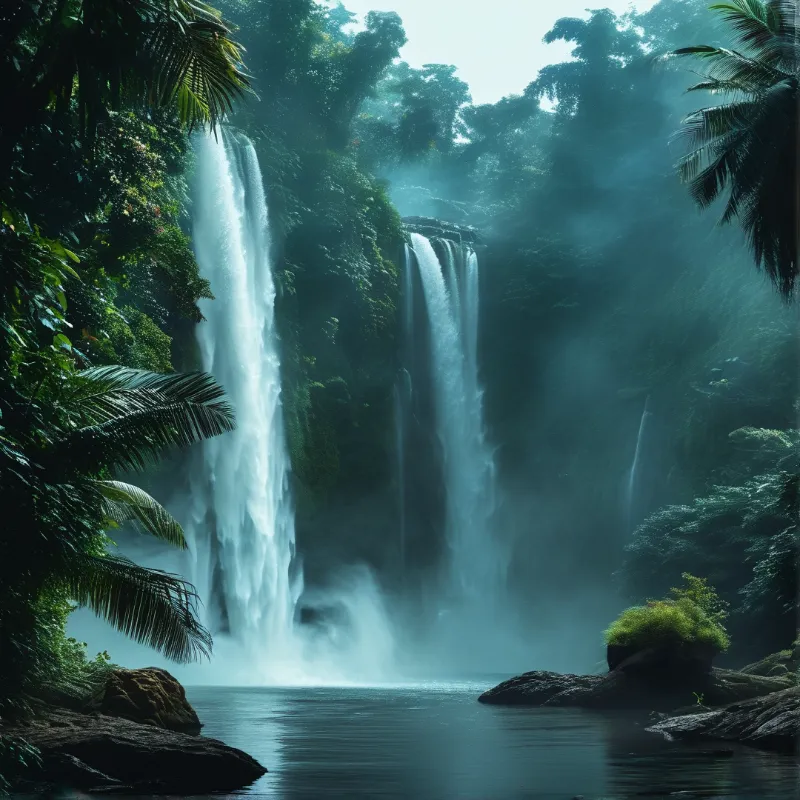 Misty Jungle Waterfall