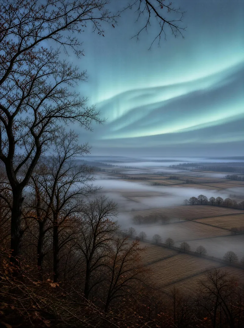 Aurora over Misty Fields