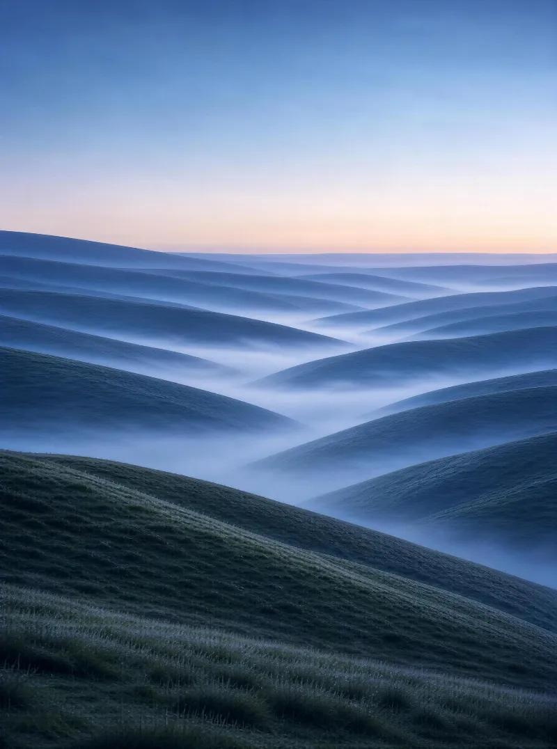 Misty Rolling Hills at Dawn