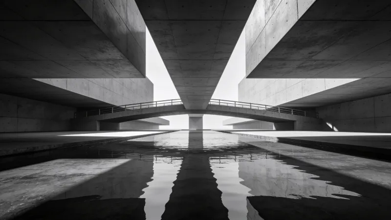 Bridge with Brutalist Massing — Reflecting Pool