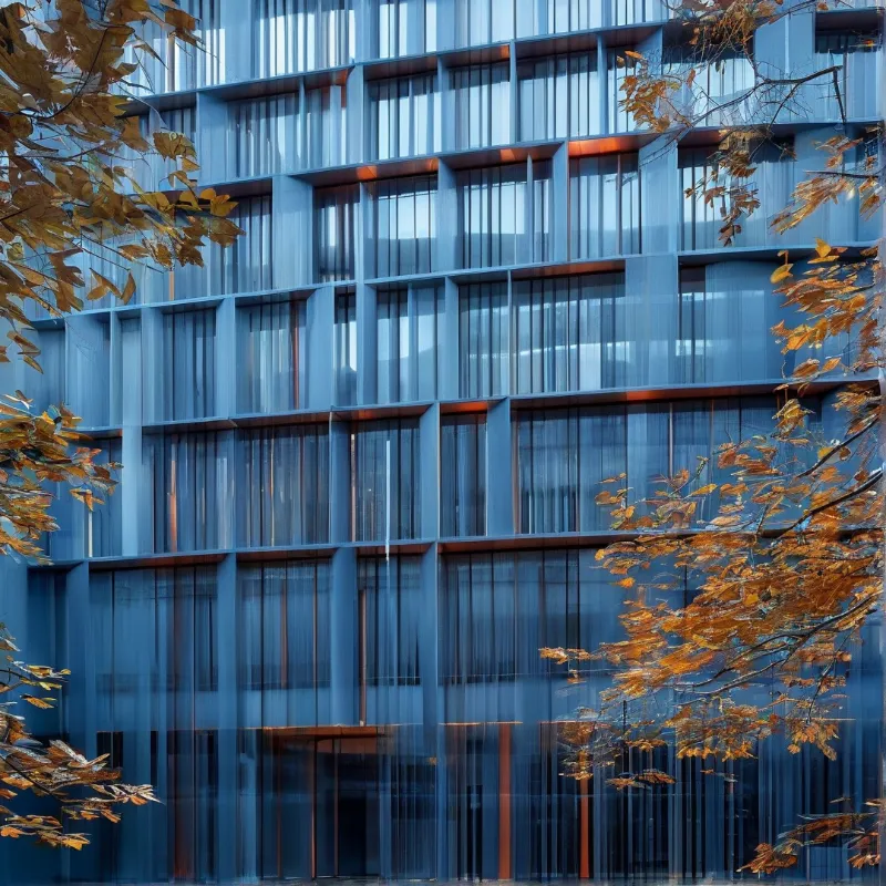 Glass Building with Autumn Trees