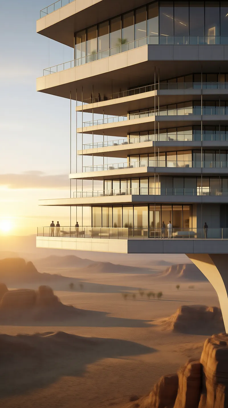 Modern Desert High-Rise at Sunset