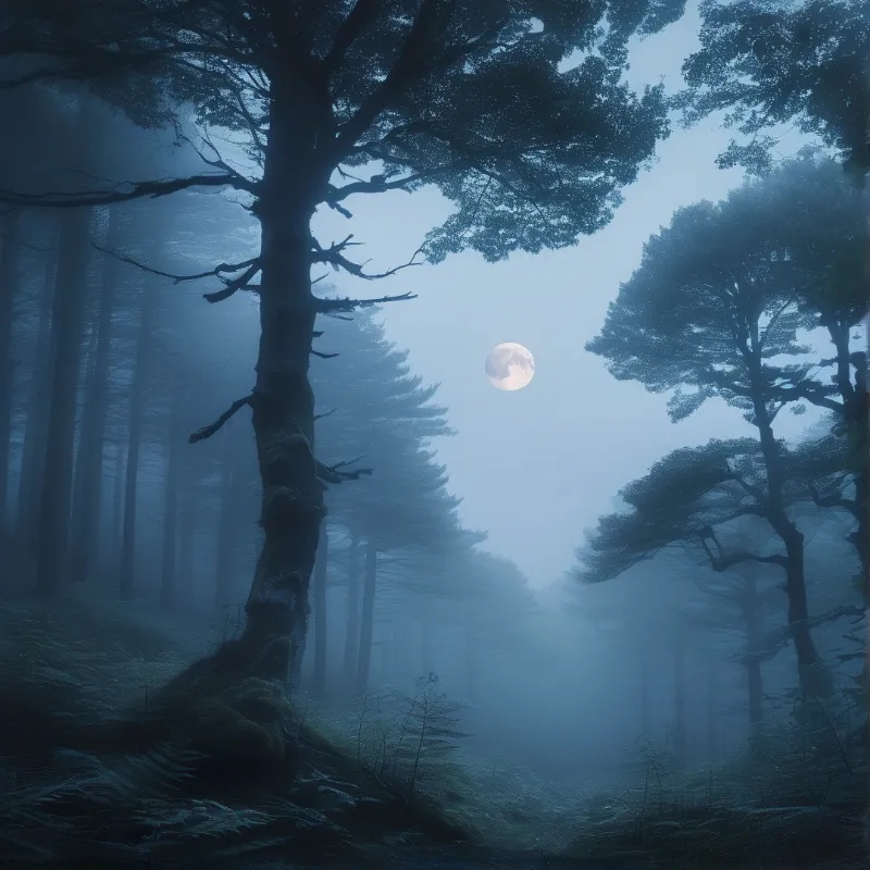 Misty Moonlit Forest