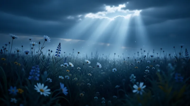 Night Field with Flowers and Light